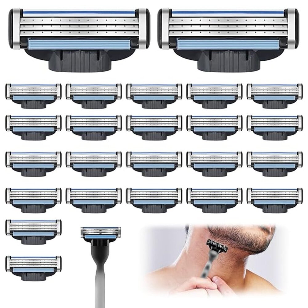 Razor Blade Refills for Men  24PCS Compatible w/Mach3 Razors, Dual Lubrication